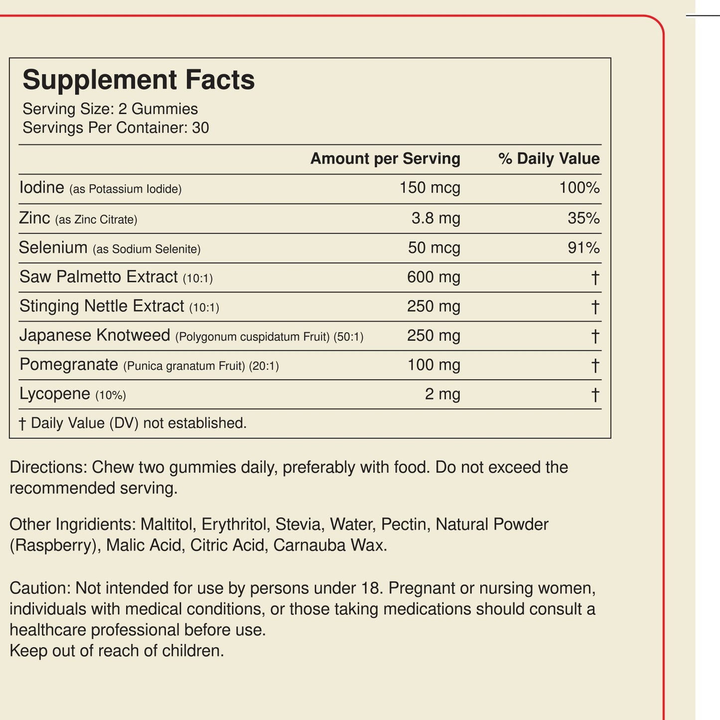 ARISE Supplement Facts panel — full ingredient list and dosing directions