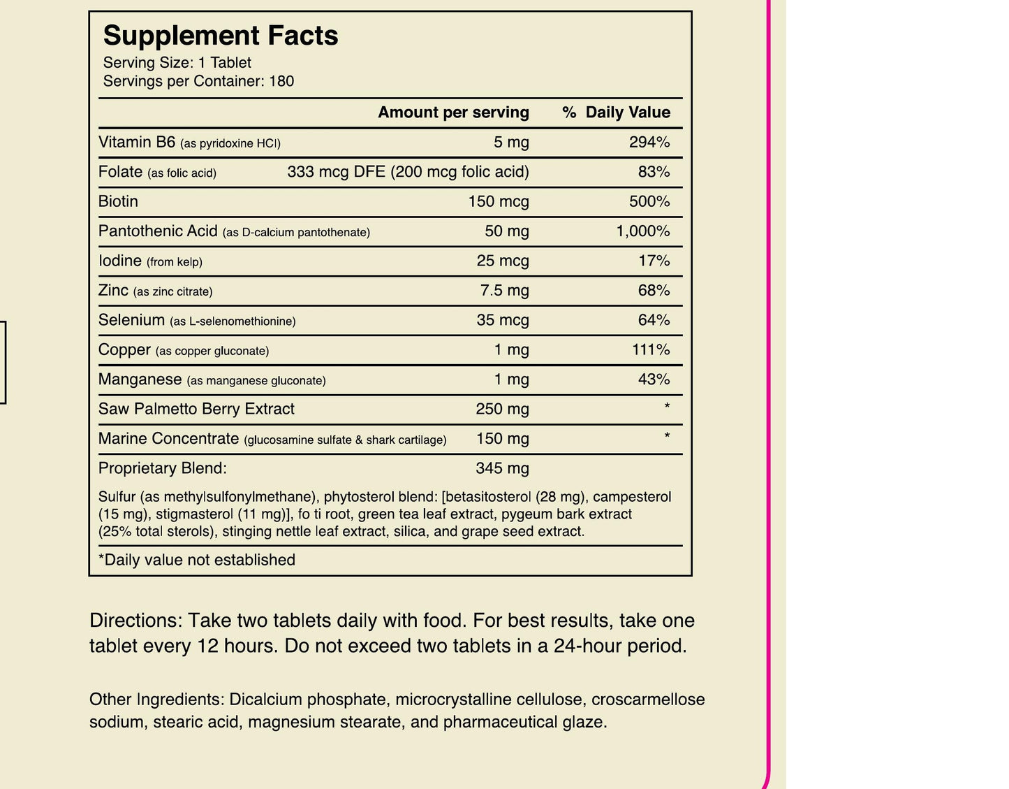 Trinity Supplement Facts panel — full ingredient list and dosing directions
